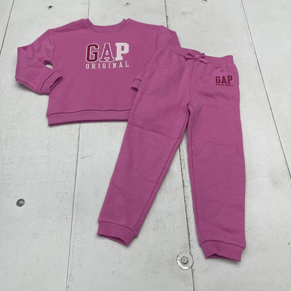 Gap Sweatshirt Jogger Set Girls 5T Pink GAP Original Logo 2 Piece Fleece Lounge